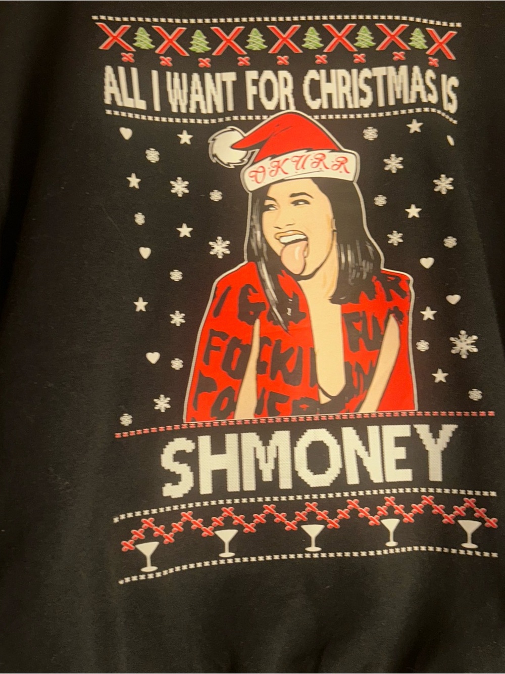Cardi B Christmas Black Holiday Sweatshirt with Red and White Graphic
